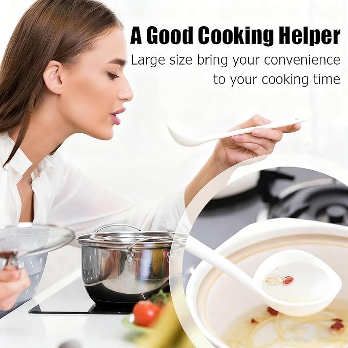 Large Plastic Serving Spoons,Disposable Heavy Duty Serving Spoons,Long Handle Scoop Soup Rice Ladle for Party Catering Buffet Restaurant,20 Pieces,White