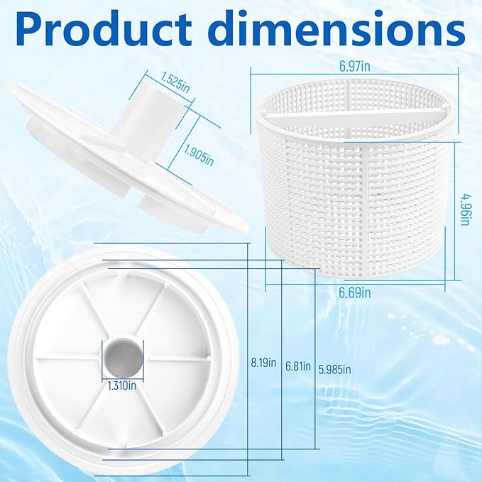 Pool Skimmer Basket Compatible with Hayward Skim Vac In-Ground Pool Skimmers Includes SPX1082CA Pool Skimmer Basket and 85001900 S15 & S20 Skimmer Suction Plate, Pool Accessories (White)