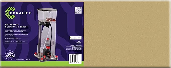 Coralife Aquarium Fish Tank Marine Salt Water DC-Controlled Variable Speed Square Protein Skimmer, Up To 300 Gallons