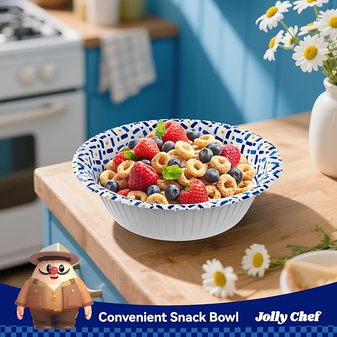 JOLLY CHEF 200 Count 16 oz Paper Bowls, Soak-Proof Small Disposable Bowls for Soup, Salad and Snacks, Desserts Perfect for Parties Weddings Catering Home and Office