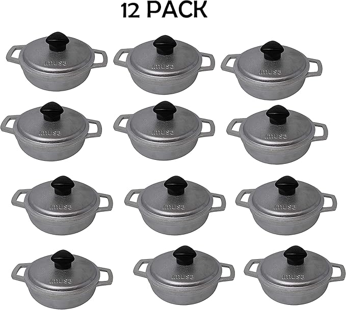 IMUSA (12 PACK) 0.7Qt Traditional Colombian Mini Caldero (Dutch Oven) for Cooking and Serving, 0.7 Quart, Silver (GAU-80560KIT)