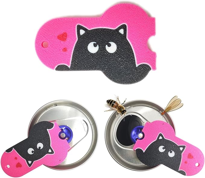 Soda Can Tab Opener Mini Soda Can Cover Easy Tab Opener and Drink Protector Cute Beverage Barricade Soda Protector for Beer,Coke,Aluminum Cans at Party,BBQ, Beach(Cat Face Rose Red)