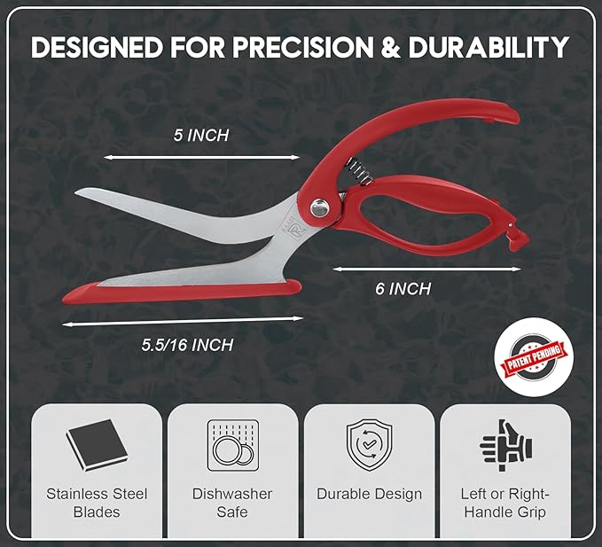 Pizza Scissors with Non Stick Slice Server. Sharp Pizza Cutting Without Topping Mess.Firm Grip, Food Grade Stainless Steel Pizza Cutter. Dishwasher Safe. 4 in 1 Kitchen Scissors