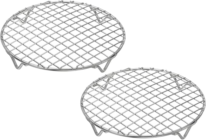 uxcell 2 Pcs Round Cooking Rack 7.9 Inch Dia Stainless Steel Wire Cooling Steamer Rack for Baking Canning Cooking Roasting Cooling Grilling Drying, Silver
