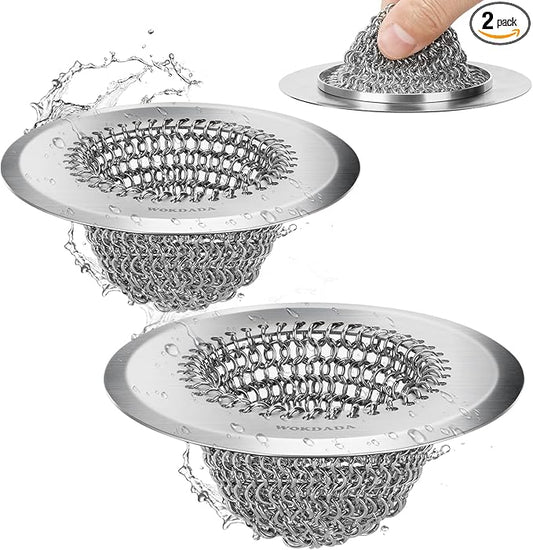 2Pack - Revolutionary Kitchen Sink Drain Strainer, Patented Reversible Kitchen Sink Strainer, 304 Stainless Steel Sink Strainer Basket, Anti-Clogging & Handmade, Fit US Standard 3-1/2'' Sink Hole