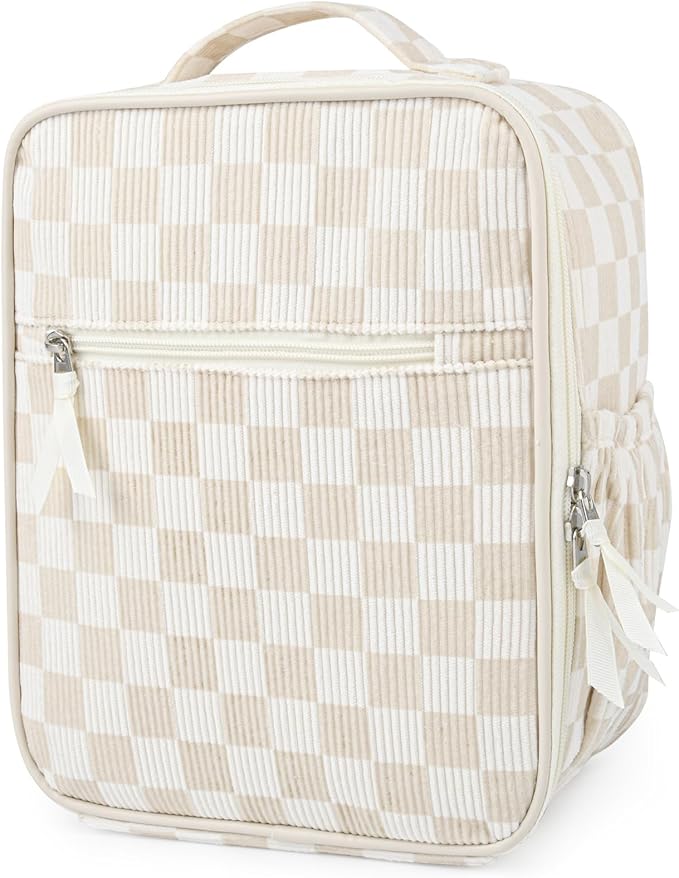 Aileam Lunch Box Lunch Bag for Women Cute Girls Insulated Womens Lunch Bag For Work Quilted Large Capacity Reusable Insulated Cooler for Work School Picnic Travel Beige Checker