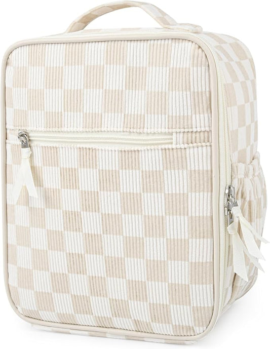 Aileam Lunch Box Lunch Bag for Women Cute Girls Insulated Womens Lunch Bag For Work Quilted Large Capacity Reusable Insulated Cooler for Work School Picnic Travel Beige Checker