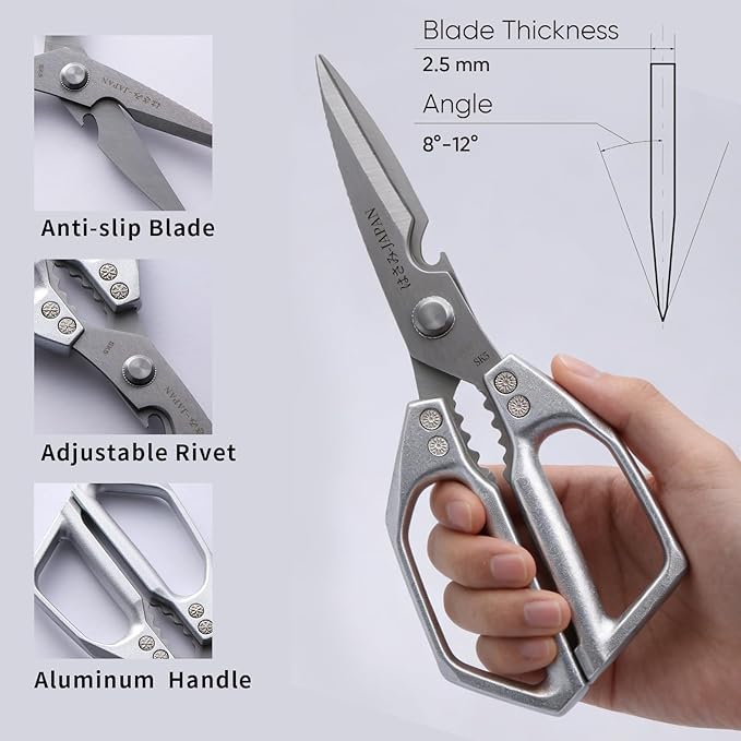 Kitchen Scissors Set 2PCS, Kitchen Shears Heavy Duty Poultry Shears Japan Meat Scissors for Food All Purpose Seafood Meat Cutting Cooking, Chicken Bones, Gifts for Men Women