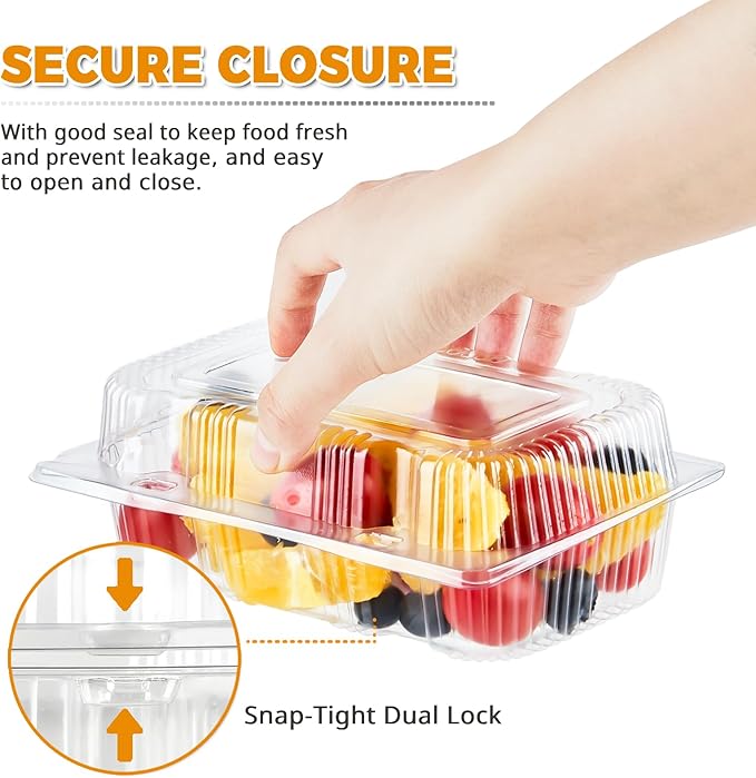 Zezzxu 40 Pack Clear Hinged Plastic Containers, Sturdy To Go Clamshell Food Containers with Lids, Disposable Take Out Boxes for Desserts Cake Slices Sandwich Salad Cookies (7.2 × 4.7 ×3 Inches)