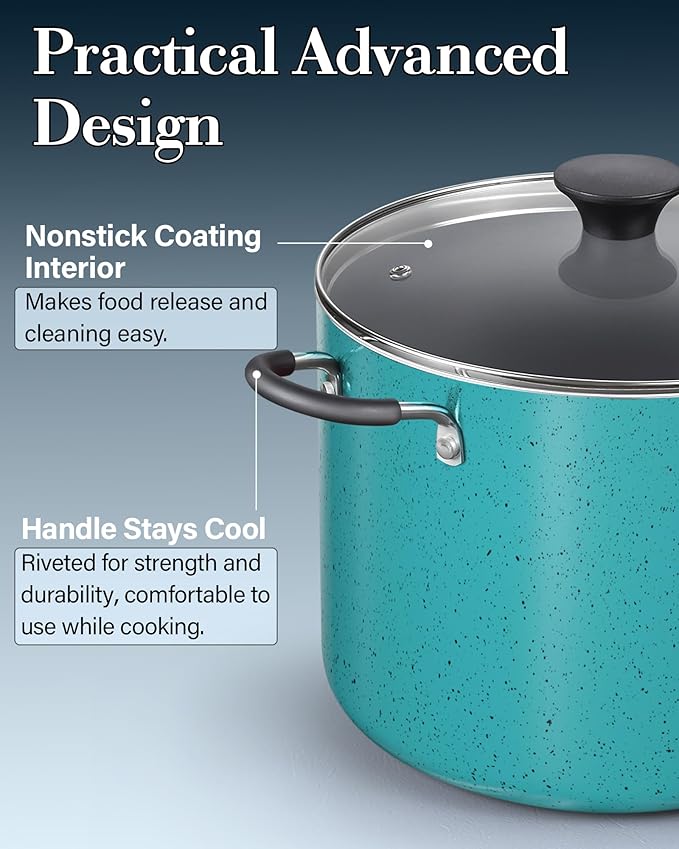 Cook N Home Nonstick Stockpot with Lid 8-Quarts, Professional Cooking Soup Pot, Canning Cookware, Turquoise