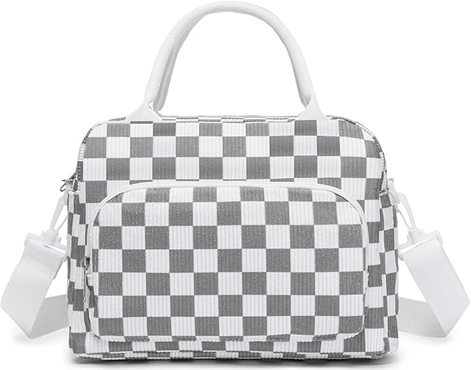 Lunch Box for Women Insulated Lunch Bag Women Adult Cute Lunch Bags Reusable Lunchbox Cooler Tote Bag for Work Picnic (White-Gray)
