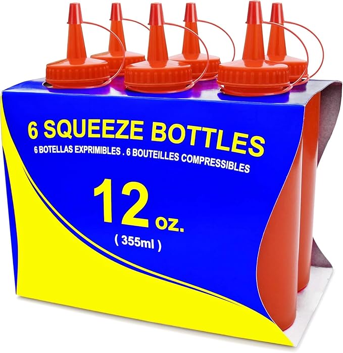 New Star Foodservice 12 oz Red Squeeze Bottle, Regular Mouth, Pack of 6