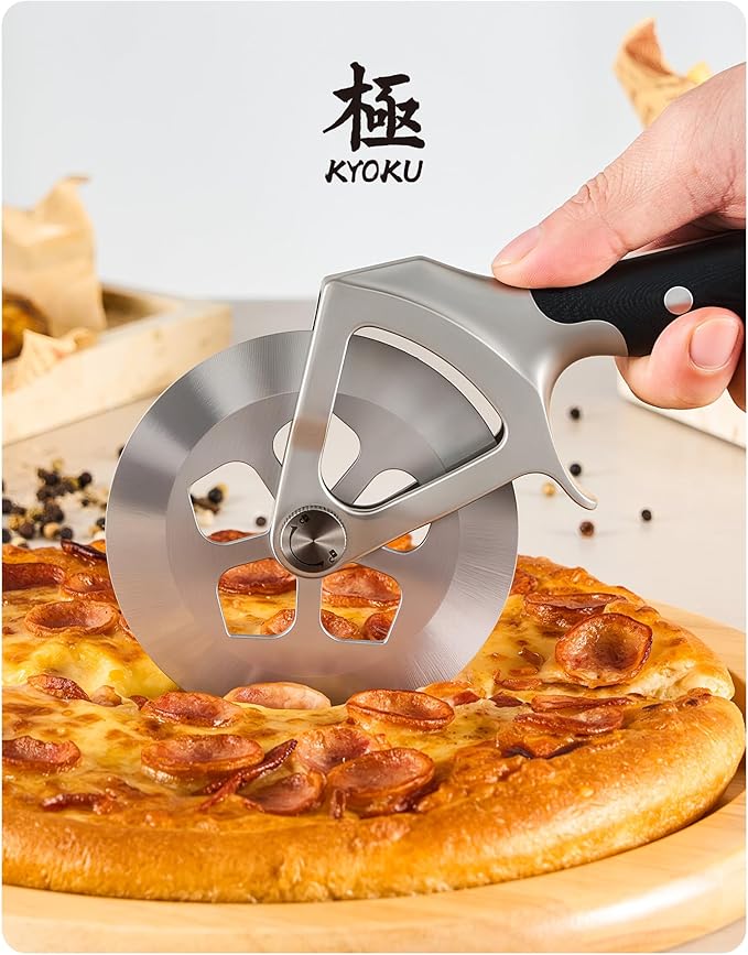 KYOKU 4 in. Pizza Cutter, Detachable Pizza Wheel Cutter with Sakura-Shaped Cutout, High Carbon Steel Wheel Pizza Slicer with 2 Wheel Blades Brush Hand Guard, Pizza Wheel Slicer for Pie Flatbread