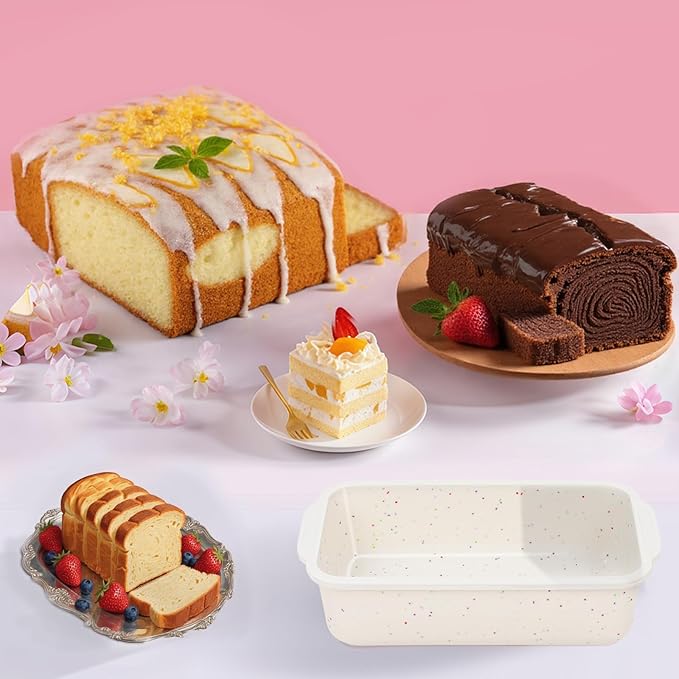 SJ Silicone Bread Loaf Pan with Metal Reinforced Frame, 9.5 x 5 in Non-stick Silicone 1 lb Loaf Pan for Baking, 2 Pack Durable Bread Pan for Oven Dishwasher Safe - Cream
