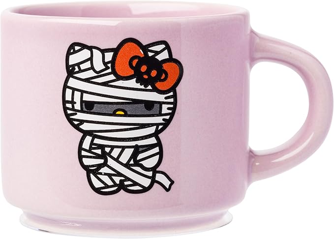Silver Buffalo Sanrio Hello Kitty Halloween 4 Pack Stackable Ceramic Mug Set With Storage Rack, 3 Ounces