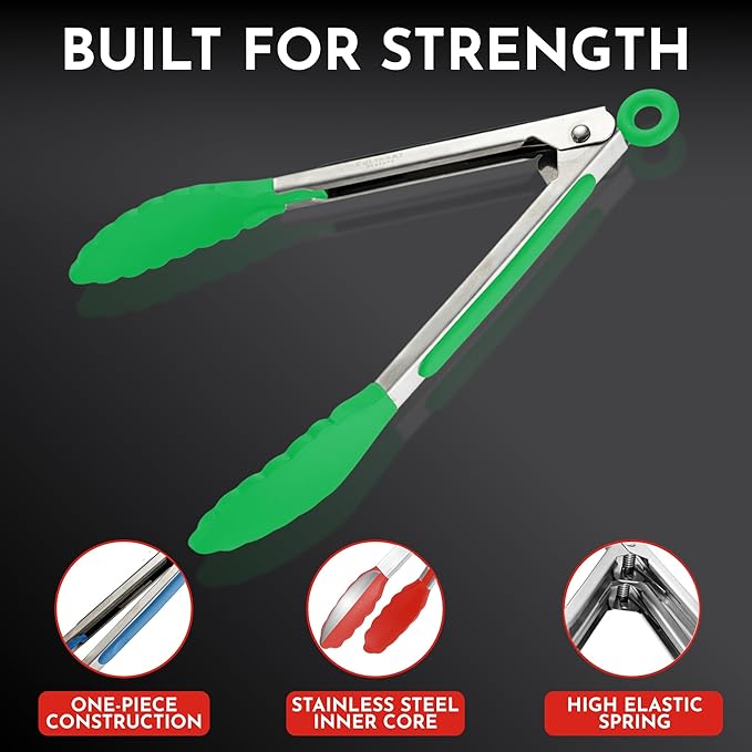 Kitchen Tongs with Silicone Tips Set of 3 Heat Resistant Tongs for Serving Food, 7-Inch, 9-Inch, 12-Inch Locking Silicone Tongs for Cooking, Salad Tong, Multicolored Kitchen Utensils