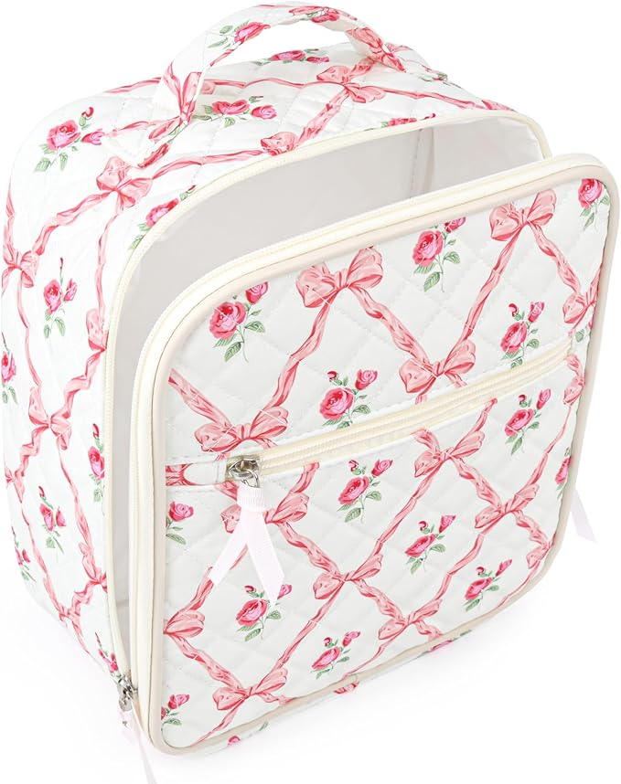 Aileam Lunch Box Lunch Bag for Women Cute Girls Insulated Womens Lunch Bag For Work Quilted Large Capacity Reusable Insulated Cooler for Work School Picnic Travel BOWS & ROSES