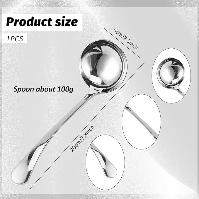 7.9'' 18/10 Stainless Steel Gravy Ladle Silver Small Ladle Sauce Soup Ladles Mirror Polished Kitchen Utensil for Spooning Gravy Sauce Soup
