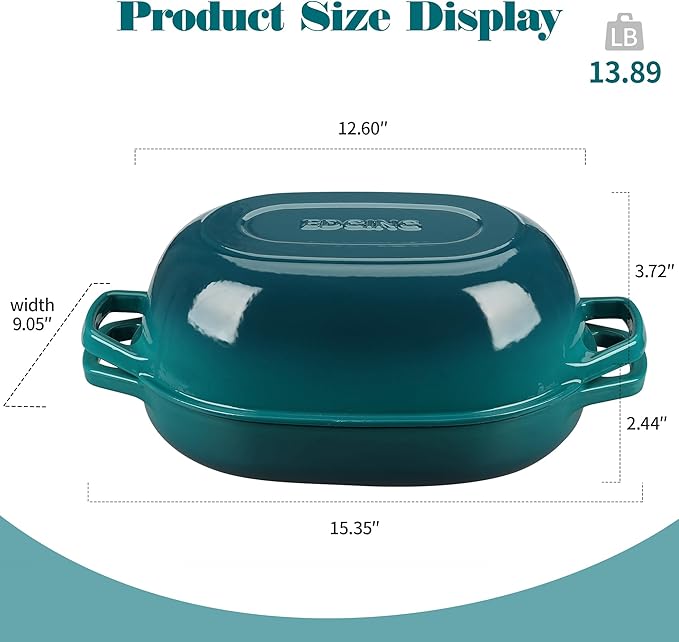 Enameled Cast Iron Oval Dutch Oven Pot with Lid, Dutch Oven for Sourdough Bread Baking, Bread Oven, Bread Dutch Oven, Oval Bread Pan, 7qt, Darkcyan