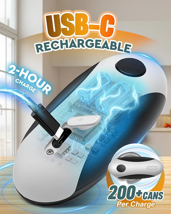 Electric Can Opener, Automatic Rechargeable Can Openers with One-Touch Smooth Edge & Magnetic Lid - Hands-Free Easy-Grip Opener for Seniors with Arthritis and Most Cans