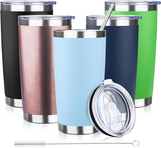 20oz Tumbler with Lid and Straw Double Wall Powder Coated Vacuum Insulated Coffee Tumbler Stainless Steel Insulated Travel Coffee Mug Spill-Proof Thermal Cup for Hot and Cold Beverage,Baby Blue