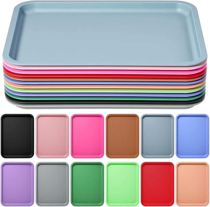 Mumufy 12 Pcs Plastic Fast Food Trays Bulk Colorful Restaurant Serving Trays Cafeteria Rectangular Plastic Serving Platter Grill for Kitchen Restaurant Coffee (Classic Color)