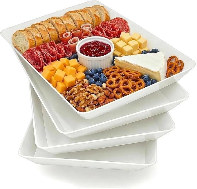 Serving Tray Platter, 17.5'' x 11.5'' x 1.6'', 6 Pcs Food Tray for Veggie Fruit Snack Dessert Cookie Cheese, Food Trays for Party Supplies Display, Large Platters for Serving Food, BPA Free