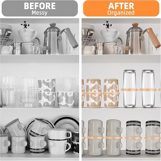 Coffee Cup Holder, 6-Pack Mug Stacker, Stackable Tea and Coffee Cup Gadgets for Cabinet and Pantry Organization, Space Saving 3.94in