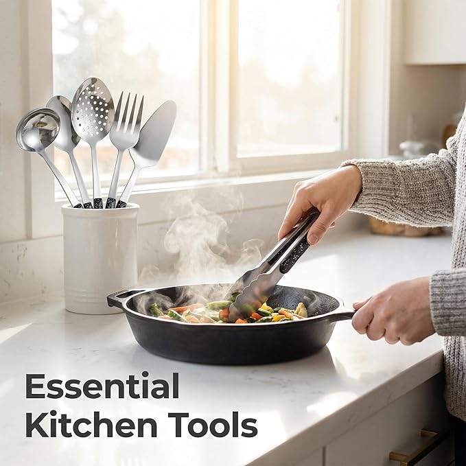 Stainless Steel Metal Serving Utensils - Set of Serving Spoons,Slotted Spoons, and Serving Tongs.serving fork,cake server