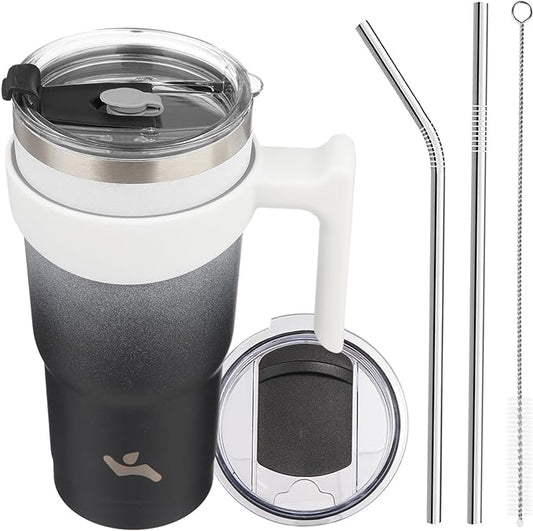 20 oz Tumbler with Handle and 2 Straw 2 Lid, Insulated Water Bottle Stainless Steel Vacuum Cup Reusable Travel Mug,Day Night