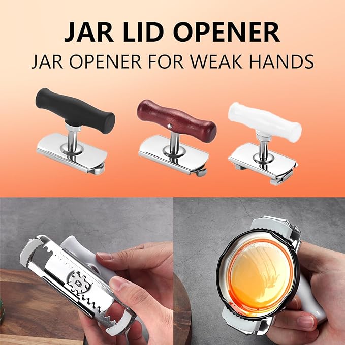 Jar Opener, Cap Crack Opener - Jar Opener for Weak Hands, Adjustable Multifunctional Jar Lid Opener - Easy to Grip and Open for Stuck Jars, Bottles & Lids (Wooden)