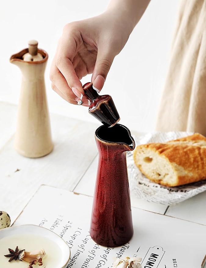 Ceramic Olive Oil Dispenser Bottle,Japanese Shoyu Soy Sauce Dispenser 4 Oz Oil Bottles for Kitchen,Vinegar Container Jar Suitable for Storage Coffee Syrups (red)