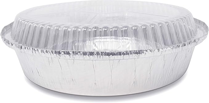 Fig & Leaf (45 Pack) Premium 9-Inch Round Foil Pans with Plastic Dome LIDS l Heavy Duty l Disposable Aluminum Tin for Roasting, Baking, Cake or Cooking