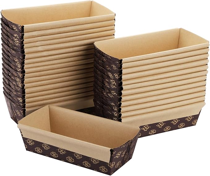 Lawei 30 Pack Paper Loaf Pans, Disposable Paper Baking Loft Mold, 6 x 2.5 x 2 inch Rectangle Baking Pans for Quick Bread Small Pumpkin Breads, Microwave Oven Freezer Safe