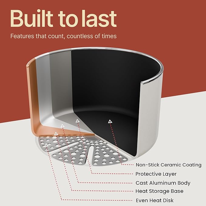 Bakken 8.5 Quart Ceramic Coated Stock Pot with Lid, Easy Clean Nonstick Pot, Tempered Glass Lid, Riveted Stainless Steel Handles, Oven Safe Up To 500°F, PTFE & PFAS Free, All Stove Compatible, Cream