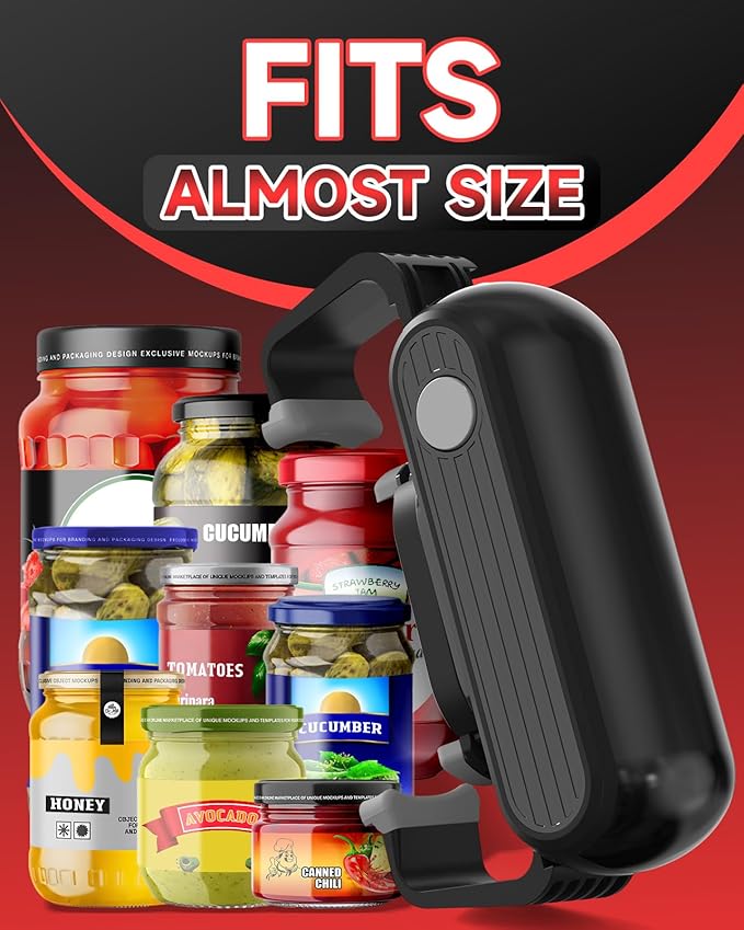 Electric Jar Opener One-Touch High Torque, Hands-Free Jar Opener for Weak Hands & Seniors, Battery Operated Jar Opener Kitchen Tool, Fits Most Jar Sizes, Grey/Black