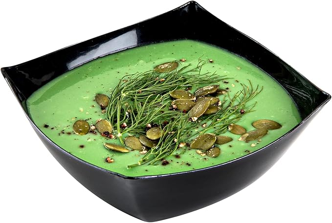 Restaurantware Moderna 8 Ounce Fancy Plastic Bowls 10 Square Disposable Salad Bowls - Durable Heavy-duty Black Plastic Bowls For Warm And Cold Foods