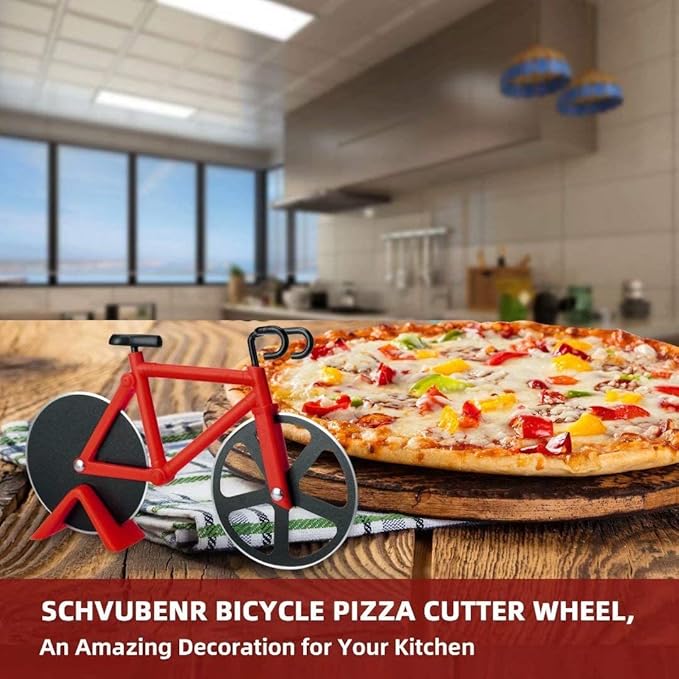 Bicycle Pizza Cutter Wheel - Gifts for Cyclists, Men, Dad, Bike Lovers - Funny Kitchen Gadgets - Cool Father’s Day, Christmas, Birthday, White Elephant Gifts - Stainless Steel Pizza Slicer(Red)