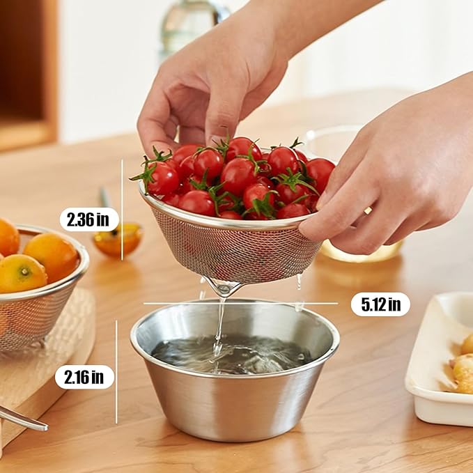 Berry Baskets, Mini Strainer with Bowl, Stainless Steel Can Colander Small Container for Berries, Strawberry, Grape, Cherry, Dishwasher Safe