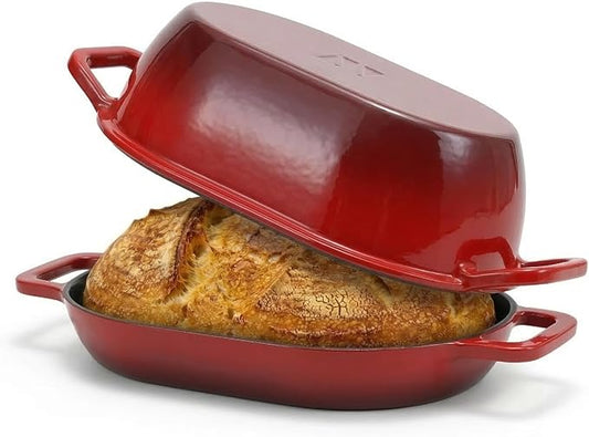 Enameled Cast Iron Oval Dutch Oven for Bread Baking，12"x8" Bread Pot with Lid，Ideal for Sourdough, Artisan Loaves & Family Meals，5 Qt
