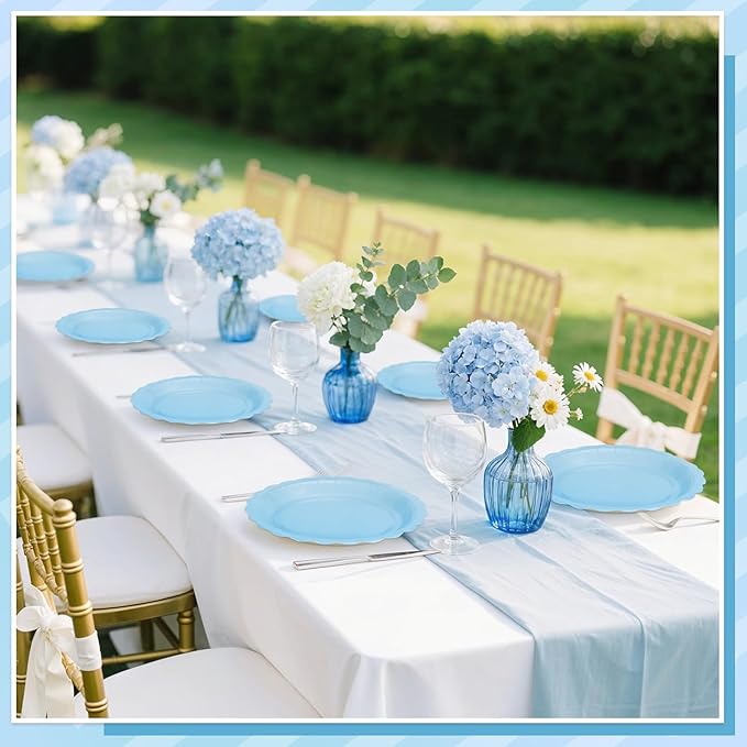30 Pcs Dessert Plates Disposable, 7 Inch Light Blue Cake Plates Scalloped Small Appetizer Birthday Plate Cute Baby Blue Paper Plate for Boy Baby Shower, Birthday, Wedding
