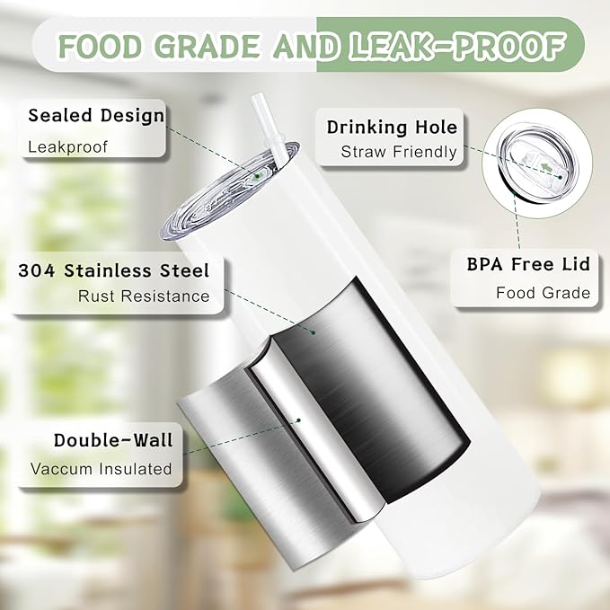 50 Pack Sublimation Tumblers Bulk 20oz, Sublimation Blanks Skinny Straight with Lids and Straws Bulk, Stainless Steel Double Wall Polymer Coating for Heat Transfer Customized Gifts