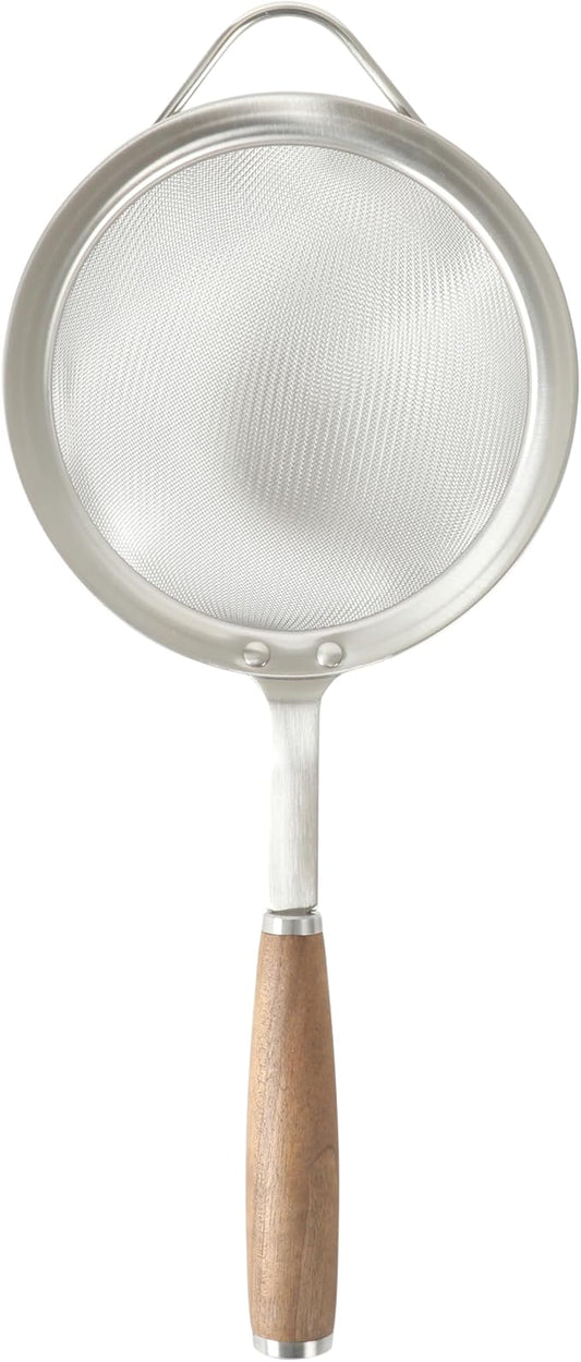 Sur La Table Kitchen Essential Walnut & Co. Stainless Steel W/Walnut Handle 5.5 Inch Mesh Strainer and Sifter