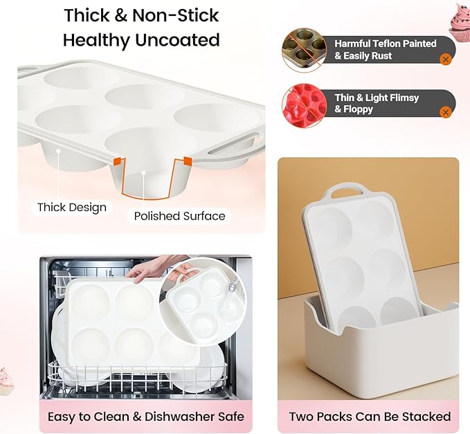 Silicone Jumbo Muffin Pan with Metal Frame, Non Stick Food Grade Silicone Large Muffin Pan, with Handles 6 Cup,BPA-Free and Dishwasher Safe, Jumbo Cupcake Pans - 2 Piece Gray