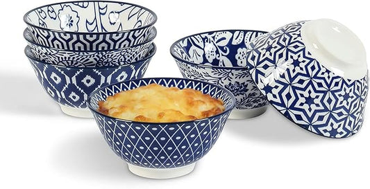 Selamica Ceramic Mini Bowl Set, 4 oz Dipping Bowls for Snack Side Dishes Condiment, Set of 6, Vintage Blue