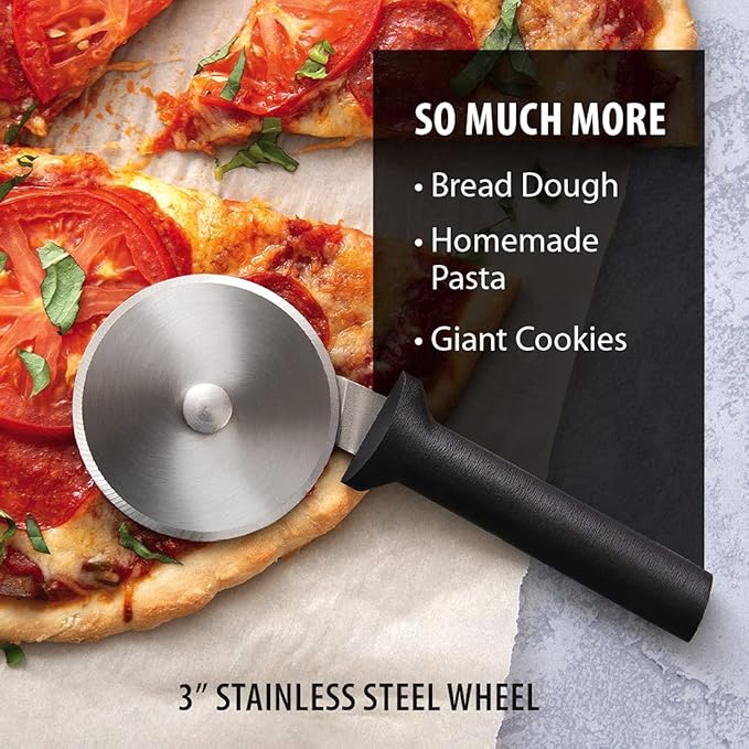 Rada Cutlery Pizza Cutter (W221), 3" Stainless Steel Wheel, Black Handle