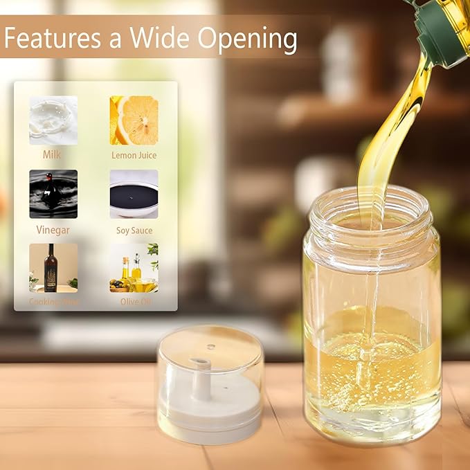 3-Pack Leakproof Small Glass Oil and Vinegar Dispenser Bottles - Perfect for Kitchen Use - 3.38oz Each