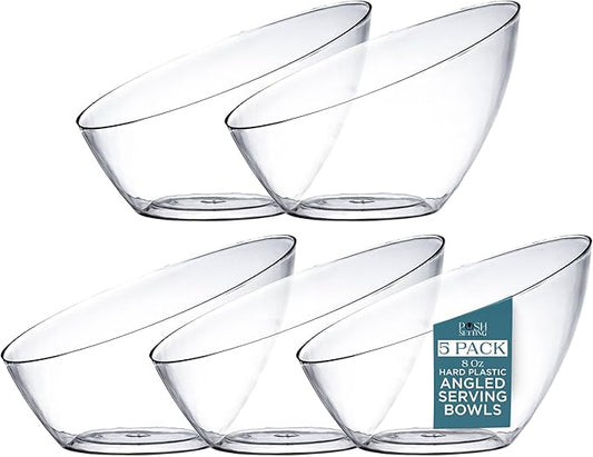 Posh Setting Clear Serving Bowls Small Hard Plastic Candy Bowl for Weddings, Buffet, Offices, Disposable Small Angled Bowls for Party's, Salads, Snacks and Fruit Bowl 5 Pack
