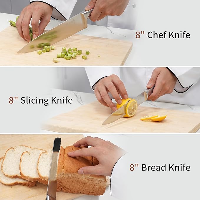 ZHANG XIAO QUAN Knife Set with White Block, High Carbon Stainless Steel Sharp Blades, Built-in Sharpener Kitchen Knife Block Set for Home Cooking