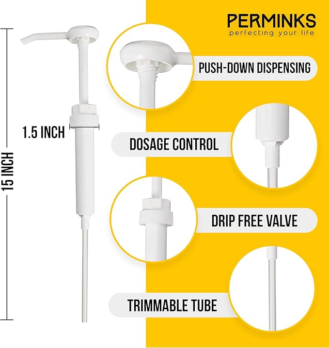 5 Gallon Pump Dispenser - Pump for 5 Gallon Bucket, Jug, Bottle, Large Container - Great for Shampoo & Conditioner, Laundry Detergent, Snow Cone Syrup, Bleach Liquid, Oil & More (Pack of 6)